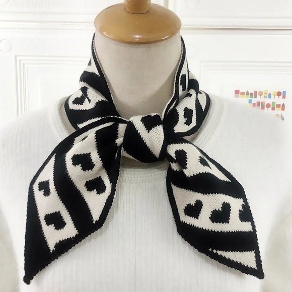 Accessories - Heart scarf black cream khaki beige women’s shirt scarf stripe